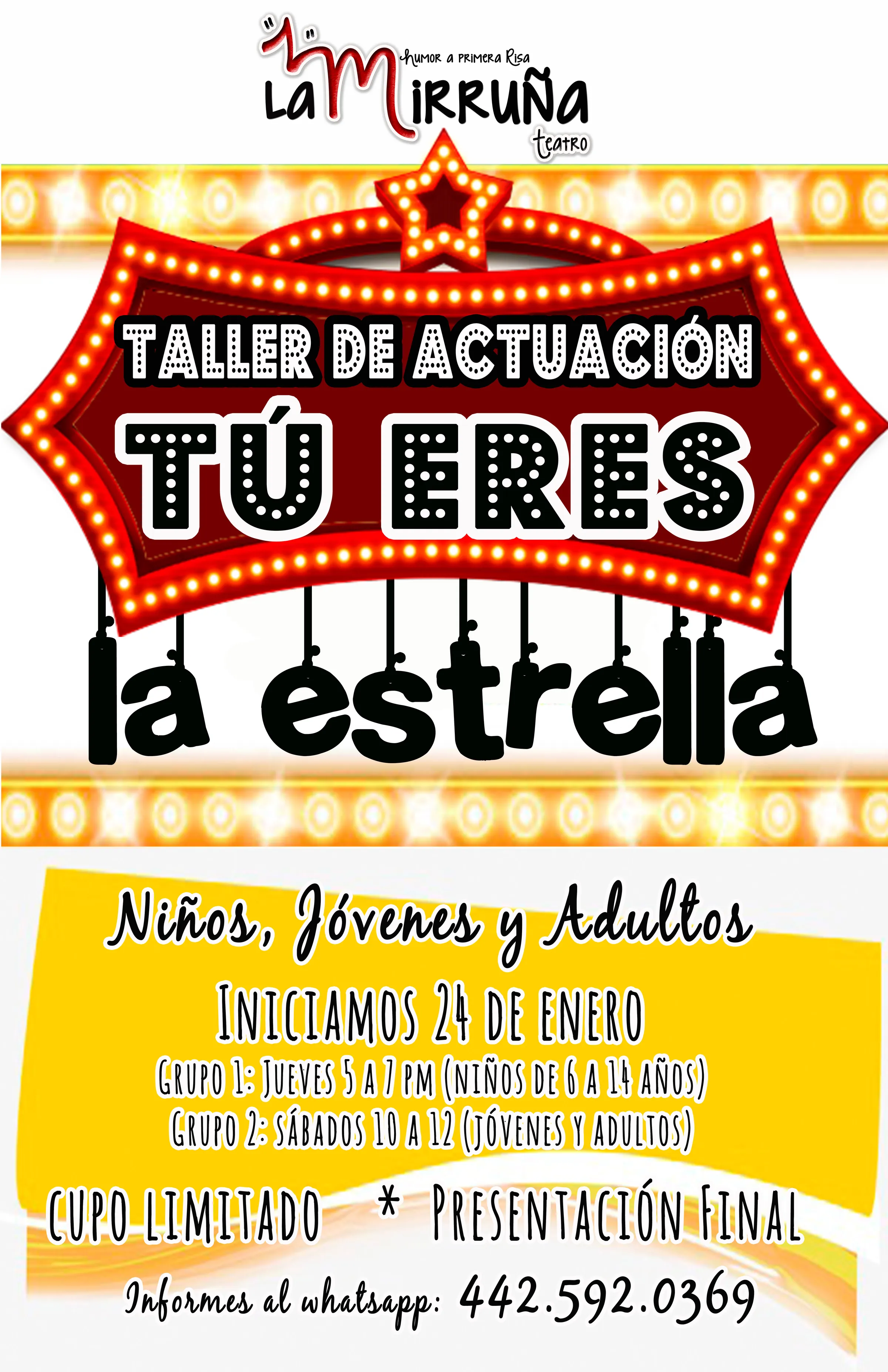 Cartel del taller de teatro para jóvenes y adultos